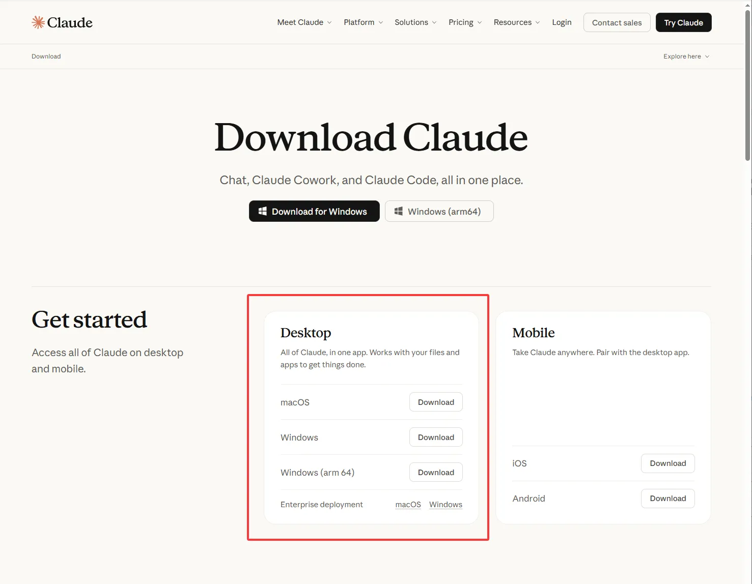 Claude Desktop 下载页