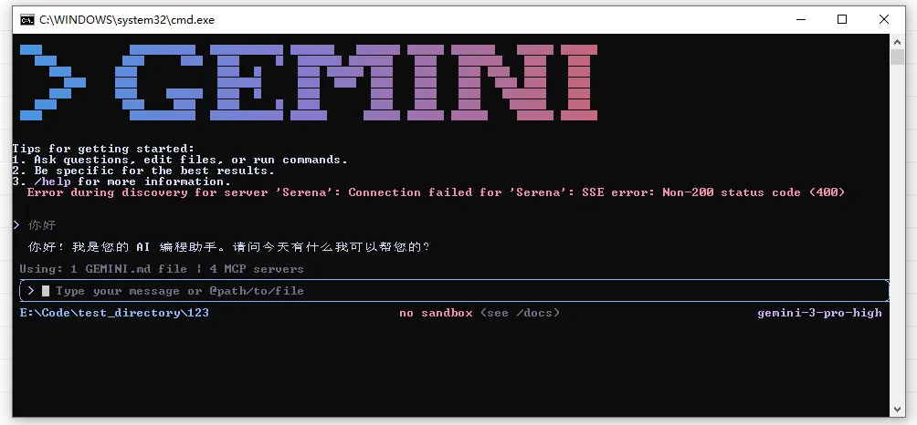 终端测试 gemini